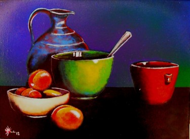 Painting titled "Goûter" by Marc Parmentier, Original Artwork, Oil