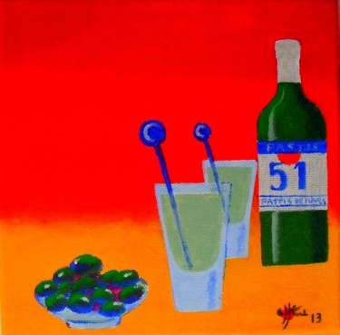 Painting titled "Pastis" by Marc Parmentier, Original Artwork, Acrylic Mounted on Wood Stretcher frame