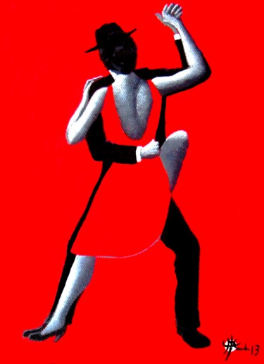 Painting titled "Tango rouge X" by Marc Parmentier, Original Artwork, Acrylic Mounted on Wood Stretcher frame