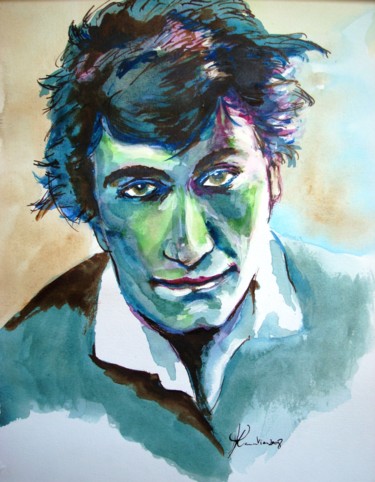 Painting titled "Antonin Arthaud" by Marc Parmentier, Original Artwork, Watercolor