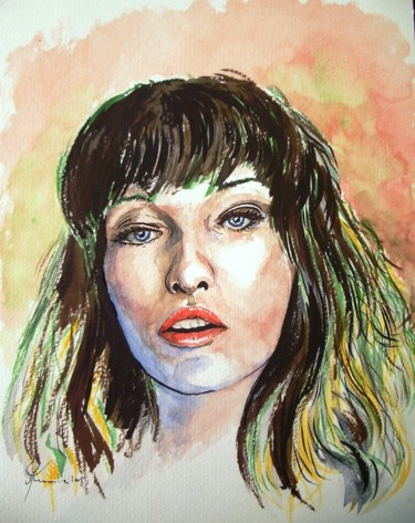 Malerei mit dem Titel "Milla JOVOVITCH" von Marc Parmentier, Original-Kunstwerk, Aquarell