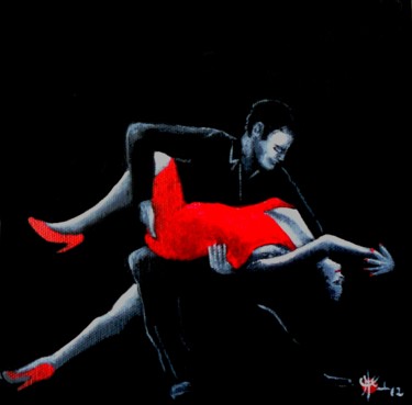 Картина под названием "Tango noir" - Marc Parmentier, Подлинное произведение искусства, Акрил Установлен на Деревянная рама…