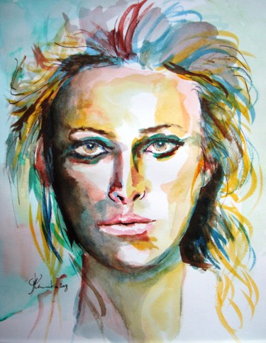 Painting titled "Keira KNIGHTLEY" by Marc Parmentier, Original Artwork, Watercolor
