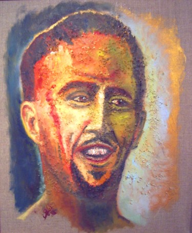 Painting titled "Franck RIBERY" by Marc Parmentier, Original Artwork, Oil Mounted on Wood Stretcher frame