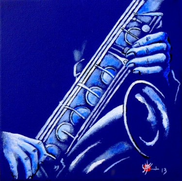Painting titled "Sax bleu II" by Marc Parmentier, Original Artwork, Acrylic Mounted on Wood Stretcher frame