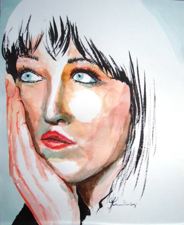 Painting titled "Isabelle ADJANI" by Marc Parmentier, Original Artwork, Watercolor