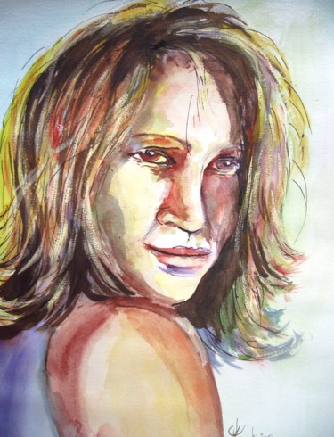 Painting titled "Nathalie BAYE" by Marc Parmentier, Original Artwork, Watercolor