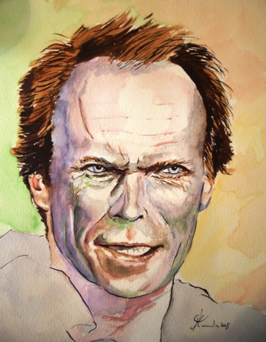 Painting titled "Clint EASTWOOD" by Marc Parmentier, Original Artwork, Watercolor