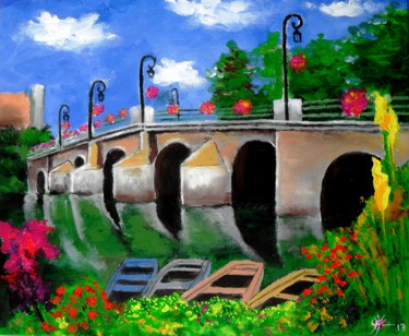 Peinture intitulée "Pont de Cloyes sur…" par Marc Parmentier, Œuvre d'art originale, Acrylique Monté sur Châssis en bois