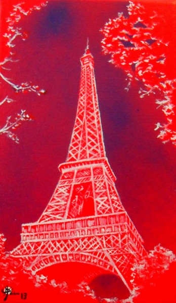 Painting titled "Tour Eiffel rouge" by Marc Parmentier, Original Artwork, Acrylic Mounted on Wood Stretcher frame
