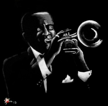 Painting titled "Louis ARMSTRONG" by Marc Parmentier, Original Artwork, Acrylic Mounted on Wood Stretcher frame