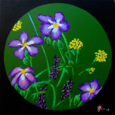 Peinture intitulée "Prairie en fleurs" par Marc Parmentier, Œuvre d'art originale, Acrylique