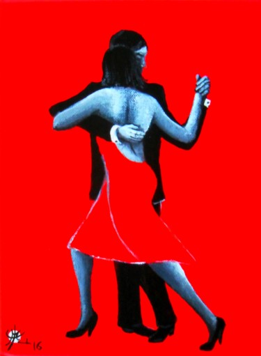 Painting titled "Tango rouge XV" by Marc Parmentier, Original Artwork, Acrylic Mounted on Wood Stretcher frame