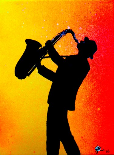 Painting titled "Ombre Jazz" by Marc Parmentier, Original Artwork, Acrylic Mounted on Wood Stretcher frame