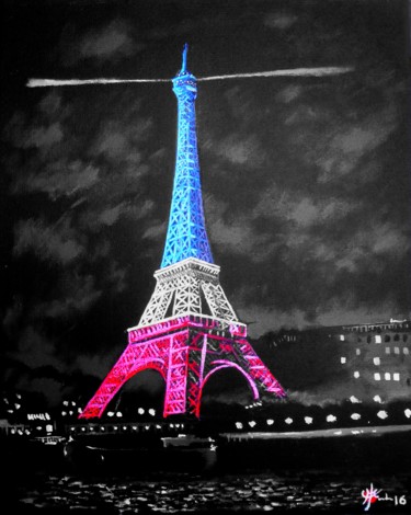 Schilderij getiteld "Tour Eiffel tricolo…" door Marc Parmentier, Origineel Kunstwerk, Acryl
