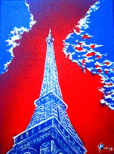 Painting titled "Tour Eiffel" by Marc Parmentier, Original Artwork, Acrylic Mounted on Wood Stretcher frame