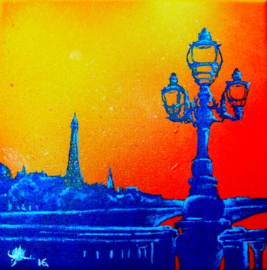 Painting titled "Pont Alexandre III.…" by Marc Parmentier, Original Artwork, Acrylic Mounted on Wood Stretcher frame
