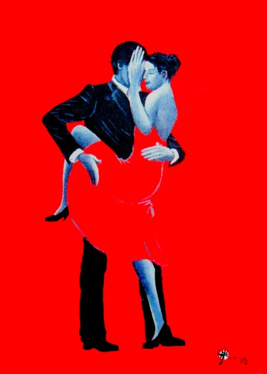 Painting titled "Tango rouge XVI" by Marc Parmentier, Original Artwork, Acrylic Mounted on Wood Stretcher frame