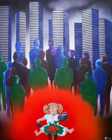 Картина под названием "Ville glacée" - Marc Parmentier, Подлинное произведение искусства, Акрил Установлен на Деревянная рам…