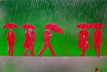 Painting titled "Pluie toxique" by Marc Parmentier, Original Artwork, Acrylic Mounted on Wood Stretcher frame