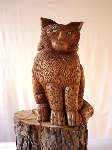 Sculptuur getiteld "Di's cat" door Marc Poget, Origineel Kunstwerk, Hout