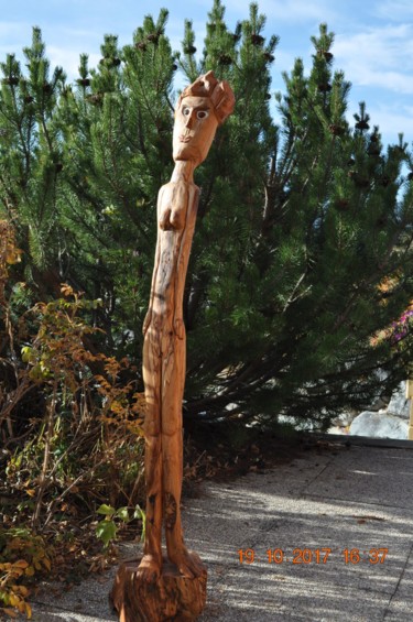 Skulptur mit dem Titel "Gueillaume 4" von Marc Poget, Original-Kunstwerk, Holz