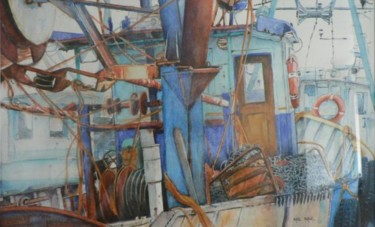 Peinture intitulée "bateau de pêche 2" par Marc Rabal, Œuvre d'art originale