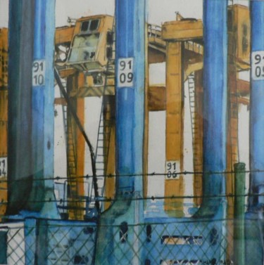 Peinture intitulée "Port en Hollande" par Marc Rabal, Œuvre d'art originale