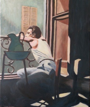 Peinture intitulée "homme à la fenêtre" par Marc Sellam, Œuvre d'art originale, Huile