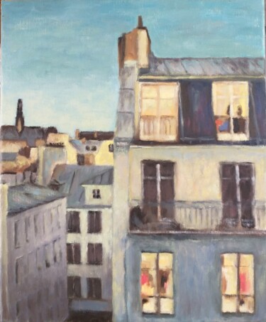 Painting titled "façade parisienne l…" by Marc Sellam, Original Artwork, Oil