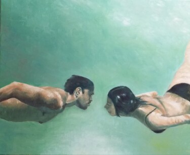 Malerei mit dem Titel "sous l'eau" von Marc Sellam, Original-Kunstwerk, Öl