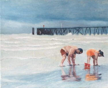 Malerei mit dem Titel "pêche aux coquillag…" von Marc Sellam, Original-Kunstwerk, Öl