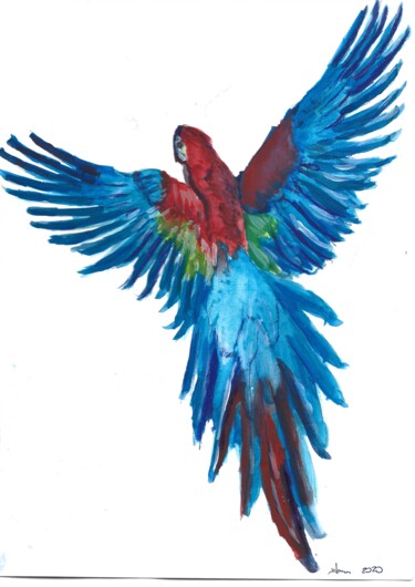Картина под названием "Pássaro Azul" - Marcus Araújo De Caldevilla, Подлинное произведение искусства, Акварель
