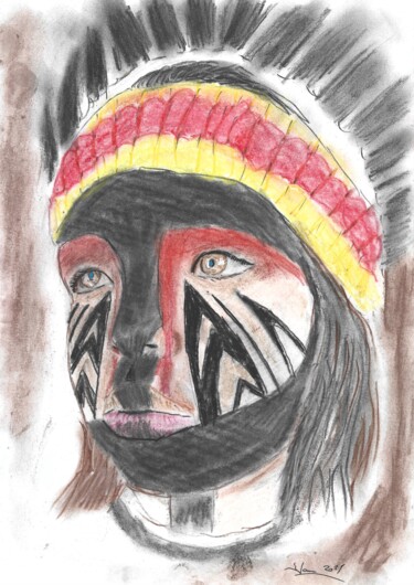 绘画 标题为“Pequeno Índio Xingu” 由Marcus Araújo De Caldevilla, 原创艺术品, 粉彩