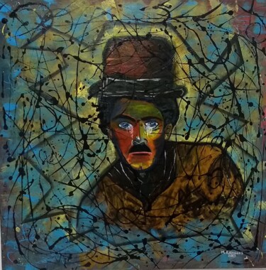 Painting titled "Expressão de Chaplin" by Marcus Rodrigues, Original Artwork, Acrylic