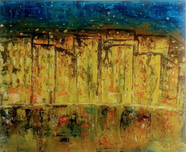 Painting titled "Cidade noturna" by Marcus Rodrigues, Original Artwork, Acrylic