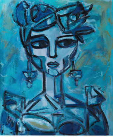 Картина под названием "Frida Azul" - Marcus Jacobina, Подлинное произведение искусства, Акрил Установлен на картон
