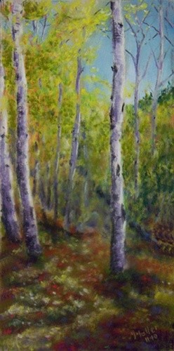 Painting titled "Sunlit Aspens" by Marcus Moller, Original Artwork, Oil