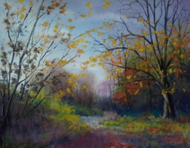 Painting titled "Sunlit Autumn Path" by Marcus Moller, Original Artwork