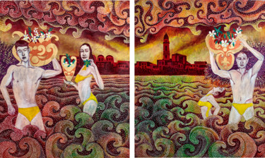 Malerei mit dem Titel "offers in Venice" von Mardiyantoro Setyo, Original-Kunstwerk, Acryl