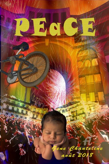 Digital Arts titled "© Peace" by Geny Chanteline, Original Artwork, Digital Painting Mounted on Wood Stretcher frame