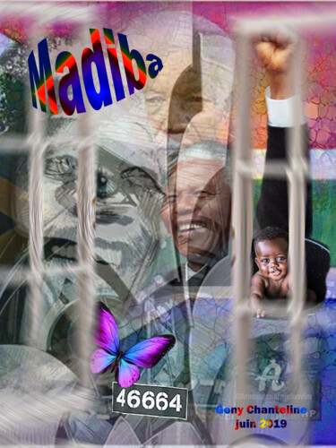 「Madiba」というタイトルのデジタルアーツ Geny Chantelineによって, オリジナルのアートワーク, デジタル絵画 ウッドストレッチャーフレームにマウント