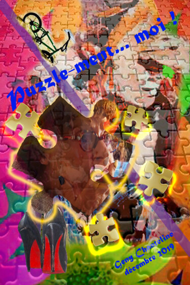 Digital Arts titled "Puzzle-ment... moi !" by Geny Chanteline, Original Artwork, 2D Digital Work Mounted on Wood Stretcher f…