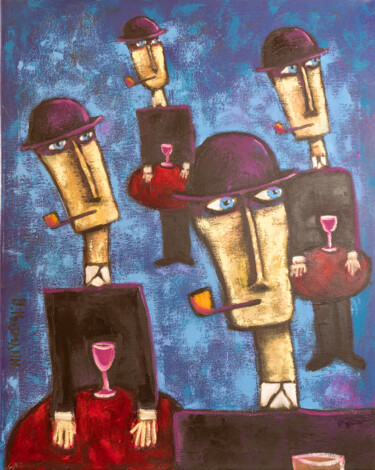 Schilderij getiteld "Waiting for waiter" door Marek Hausmann, Origineel Kunstwerk, Olie