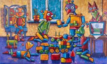 "Playing Toys" başlıklı Tablo Marek Hausmann tarafından, Orijinal sanat, Petrol