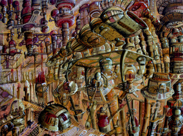 Malarstwo zatytułowany „przylot-na-planete-…” autorstwa Marek Izydorczyk, Oryginalna praca, Olej