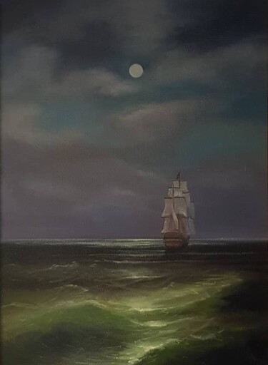 Peinture intitulée "statek w świetle ks…" par Marek Klaryska, Œuvre d'art originale, Huile