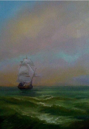Pittura intitolato "żaglowiec na morzu" da Marek Klaryska, Opera d'arte originale, Olio