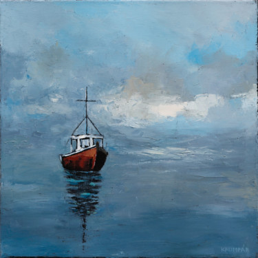 Painting titled "Red boat" by Marek Krumpar, Original Artwork, Oil