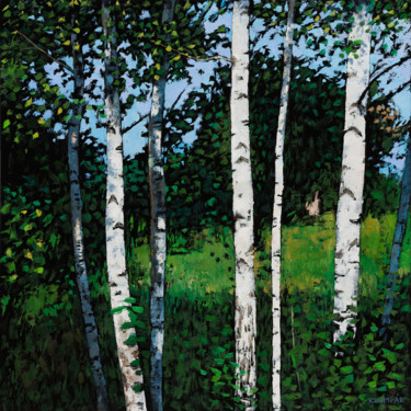 Painting titled "Birches" by Marek Krumpar, Original Artwork, Oil